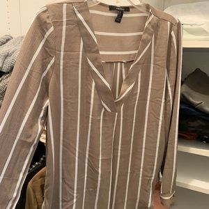 Tan and white stripes blouse